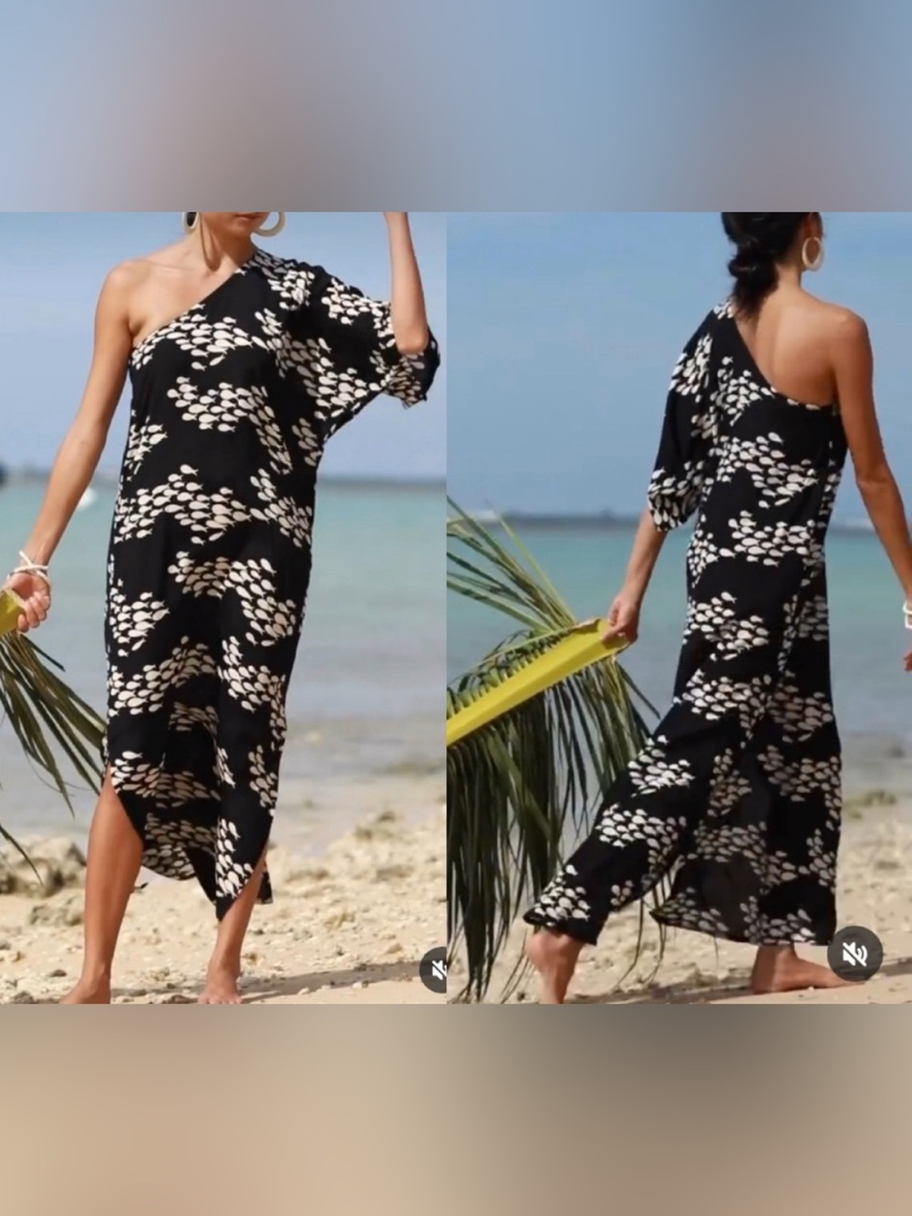 Fighting Eel Ava Sky One Shoulder Black and White Maxi Dress Size Medium - Picture 7 of 7
